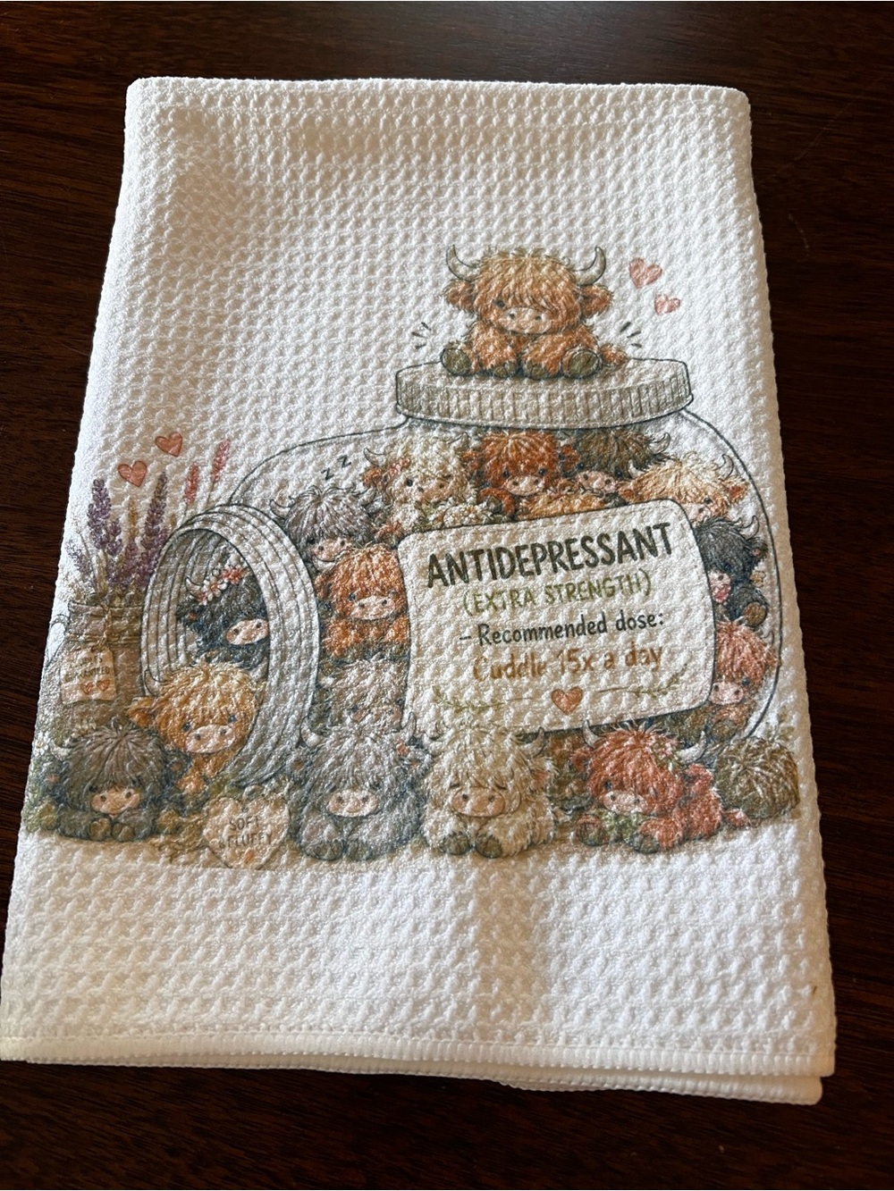 New White 'Antidepressant' highland cow Kitchen Towel